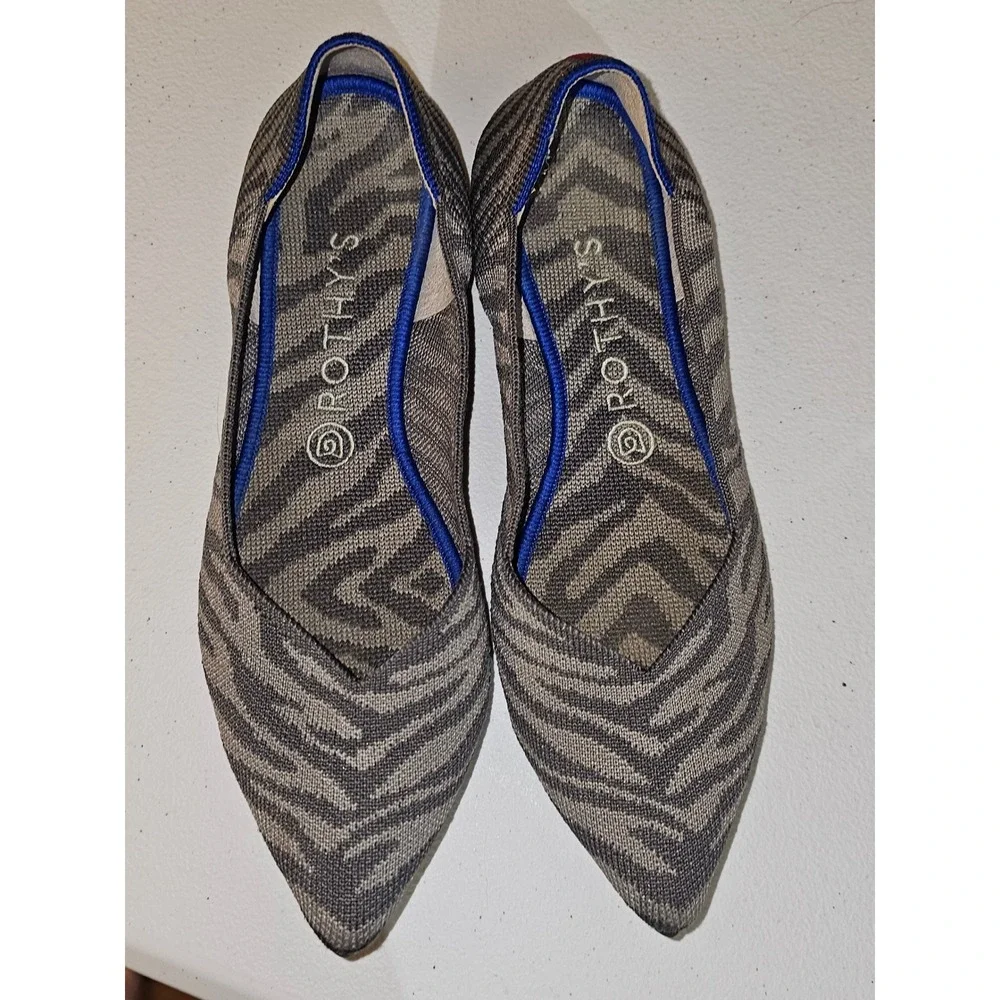 Rothy's Womens The Point Gray Zebra Stripe Ballet Flats‎ Shoes 9.5